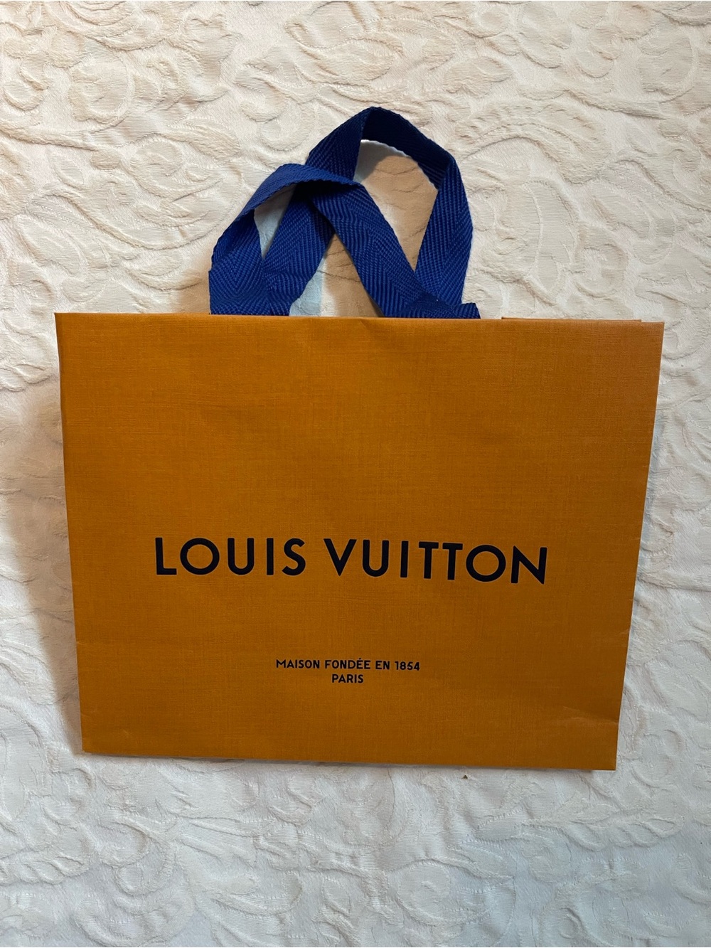Louis Vuitton Orange paper bag Tote with Blue Ribbon Handles